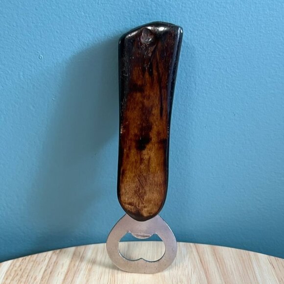 Vintage Carved Tribal Mask Face Bottle Opener Natural Handle & Metal Cap Remover - Picture 8 of 13